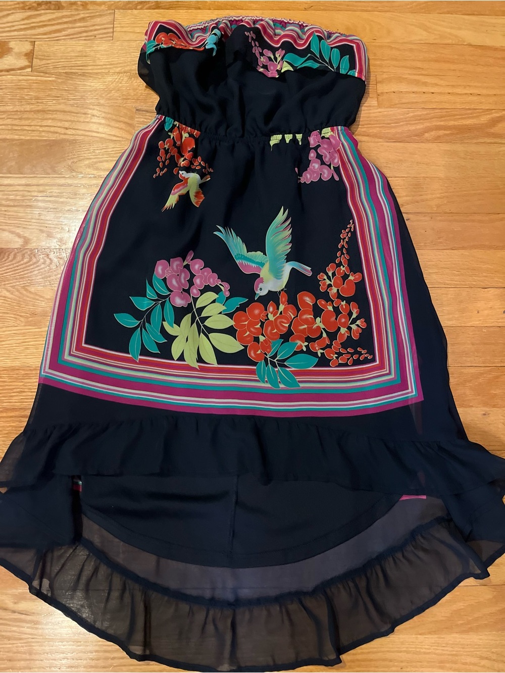 Forever 21 Navy Strapless Scarf-Print Dress with Multicolor Floral
